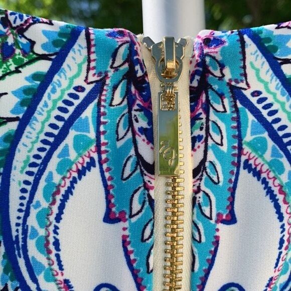 Eliza J Paisley lightweight lined‎ Stretchy Comfy Blue Green Spring Dress Sz 4 - Picture 6 of 7